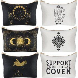 6 Pieces Gothic Moon Witch Tarot‎ Toiletry Makeup Bags Zippered Cosmetics Bag